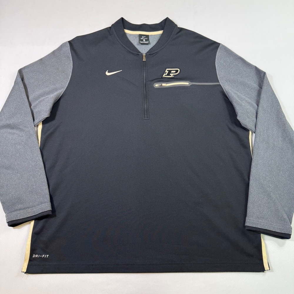 Purdue Boilermakers Nike Quarter-Zip Pullover Mens XL Black Grey Performance EUC